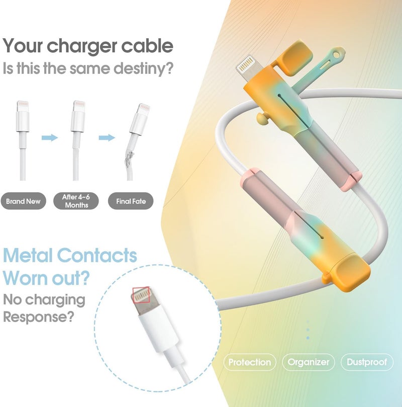 RAWILL Silicone Charger Cable Protectors Compatible, 6 Sets Data Cable Protector Cover, Cord Organizer & Dustproof (Type C to Lightning) - Image 2